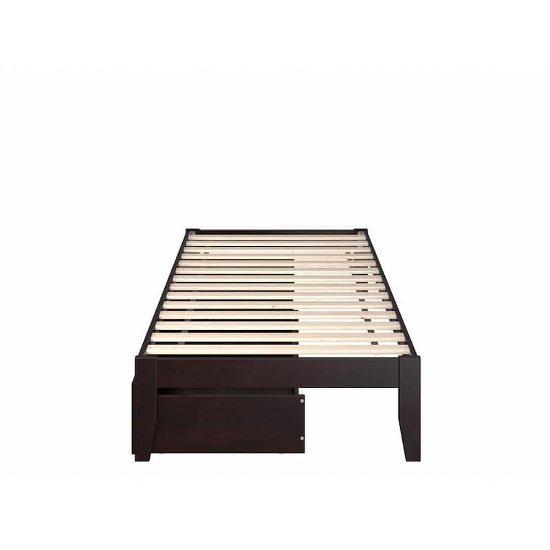 Twin XL Bed with Drawers - HomeStock Espresso Finish Platform Bed Frame - Storage Bed