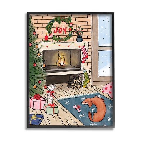 Stupell Industries Cozy Christmas Fireplace Tree Framed Giclee Art by Be Ni La