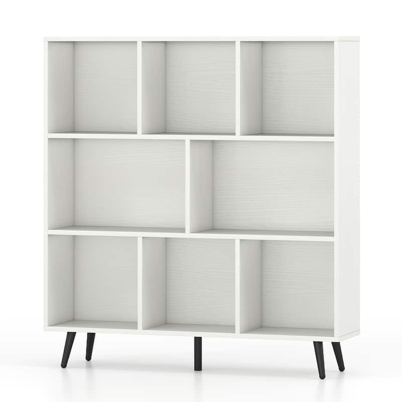 Mid-Century Modern White & Black Cube Bookcase Compartments, Engineered Wood & Metal, Sturdy