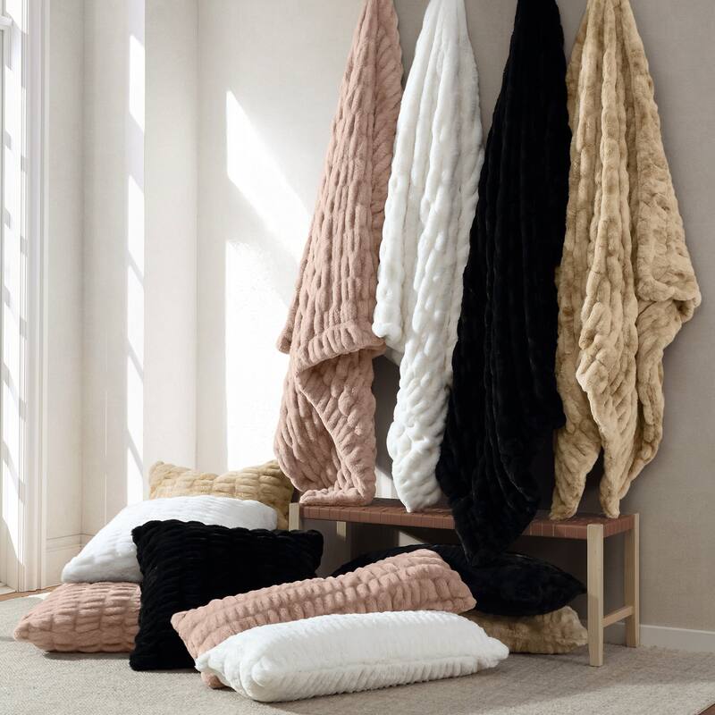 HiEnd Accents Ruched Rabbit Double-Sided Oversized Soft Cozy Plush Throw Blanket
