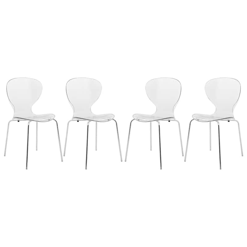 Stackable Plastic Dining Chair with Chrome Legs Set of 4 Transparent Accent Side Chair for Indoor and Outdoor