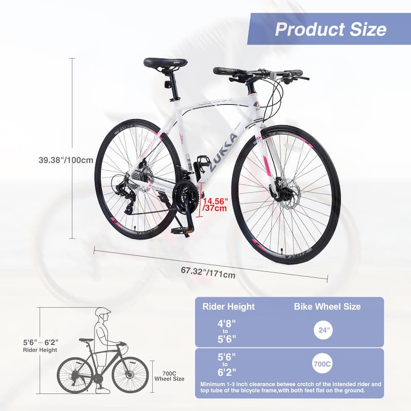 24 Speed Hybrid Bike White Road Bike City Bicycle Unisex Bikes