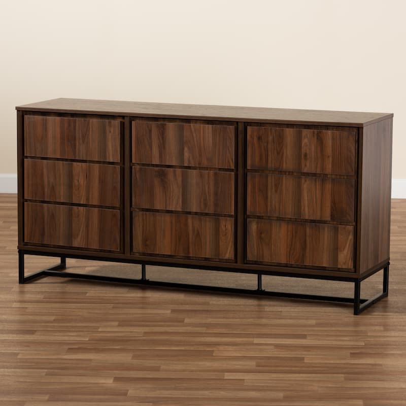 Neil Brown Wood and Black Finished Metal 3-Door Sideboard Buffet