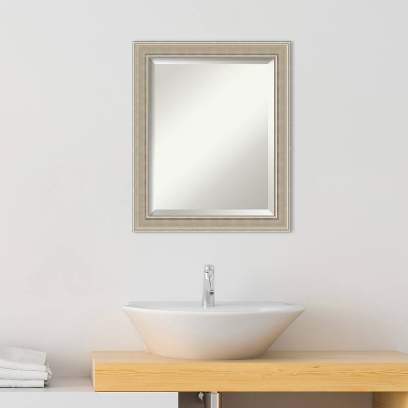 Mezzo Silver Beveled Wood Framed Bathroom Vanity Wall Mirror - Mezzo Silver