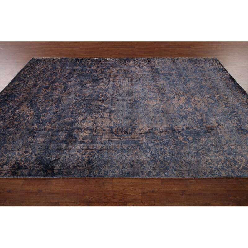 All-Over Blue Abstract Indian Area Rug Handmade Wool Carpet - 6'7"x 9'8"