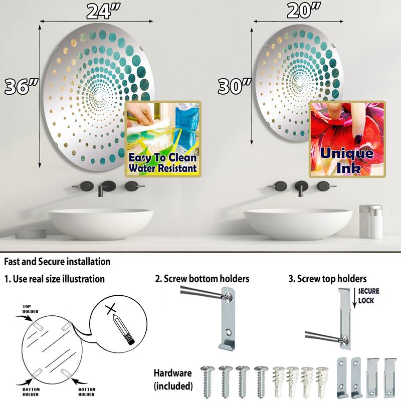 Designart "Gold Teal Oceans Alchemy Spiral I" Abstract Spirals Gold Wall Mirror - Modern Wall Art Mirror For Bathroom