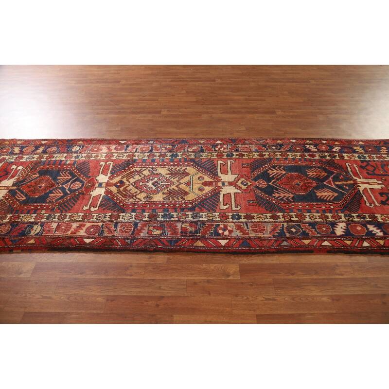 Handmade Vegetable Dye Ardebil Persian Vintage Runner Rug - 3'5"x 10'4"