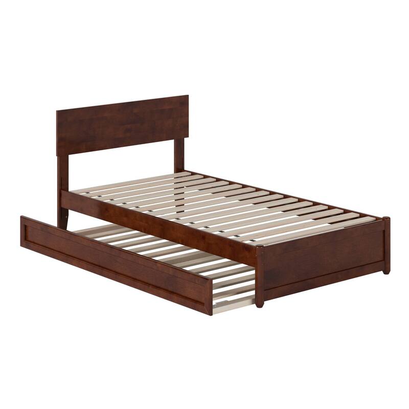 Renaissance Romance Twin Platform Bed with Trundle - USB Charging, Adjustable Headboard, Walnut Finish