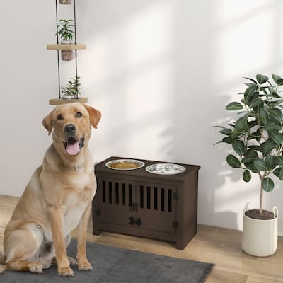 PawHut Large Elevated Dog Bowls with Storage Cabinet Containing 37L Capacity, Pet Food Bowl Dog Feeding Station