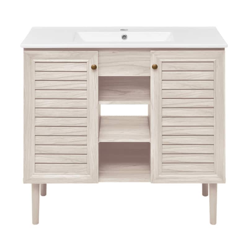 Swiss Madison SM-BV6202 Bron 37" Free Standing Single Basin Vanity Set - White Oak - Oak Finish