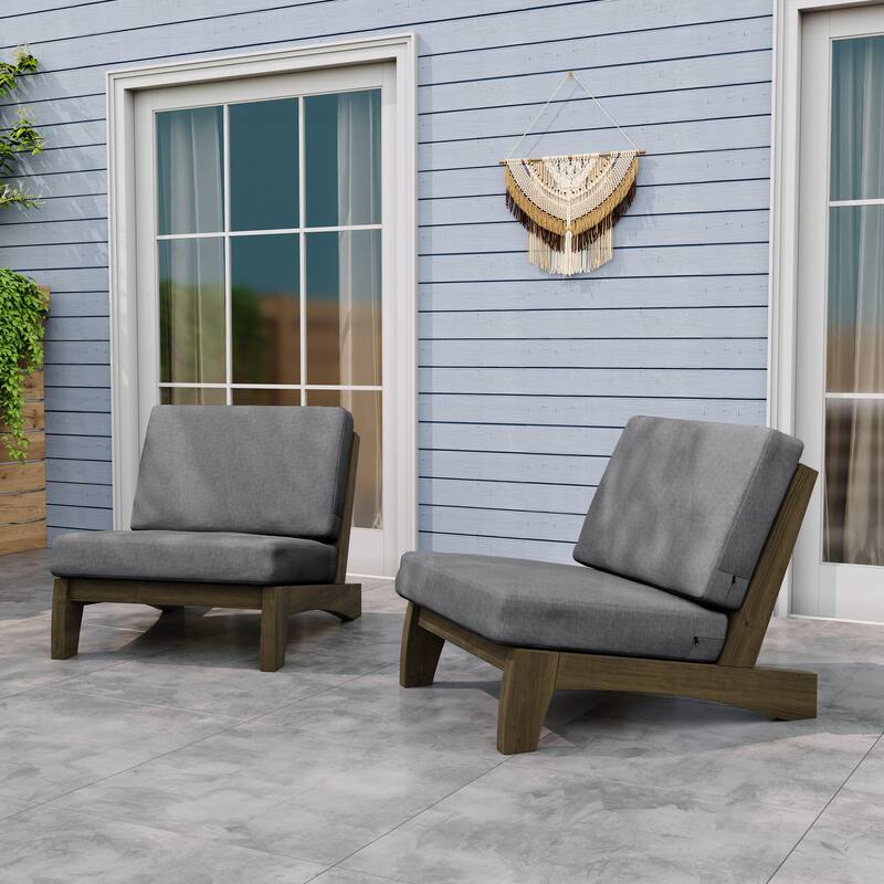 Teak Outdoor Armless Lounge Chair Set Loveseat with Cushions - Loveseat separate cushion - Gray