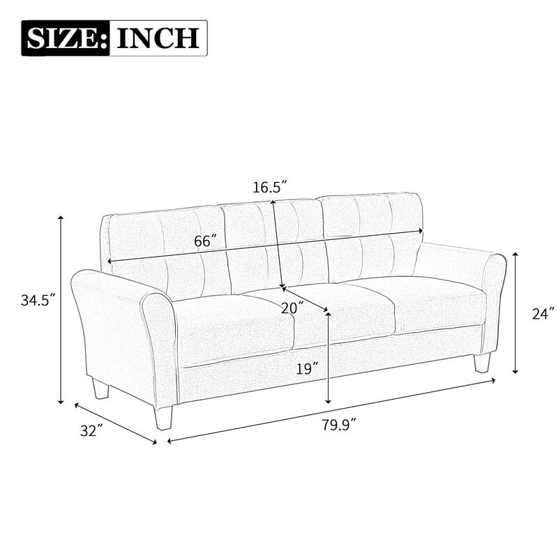 Linen 3-Seater Sofa with Tapered Legs, High-Resilience Foam, Easy Assembly for Living Room