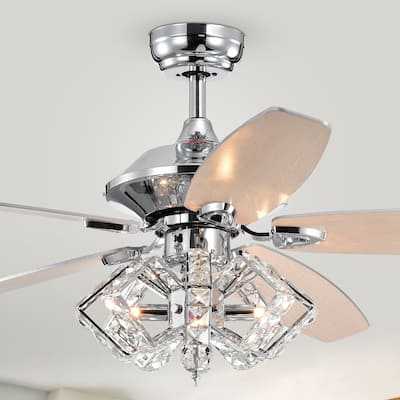 Silver Orchid Pitts 5-Blade Lighted Ceiling Fan w/ Pentagon Crystal Shade