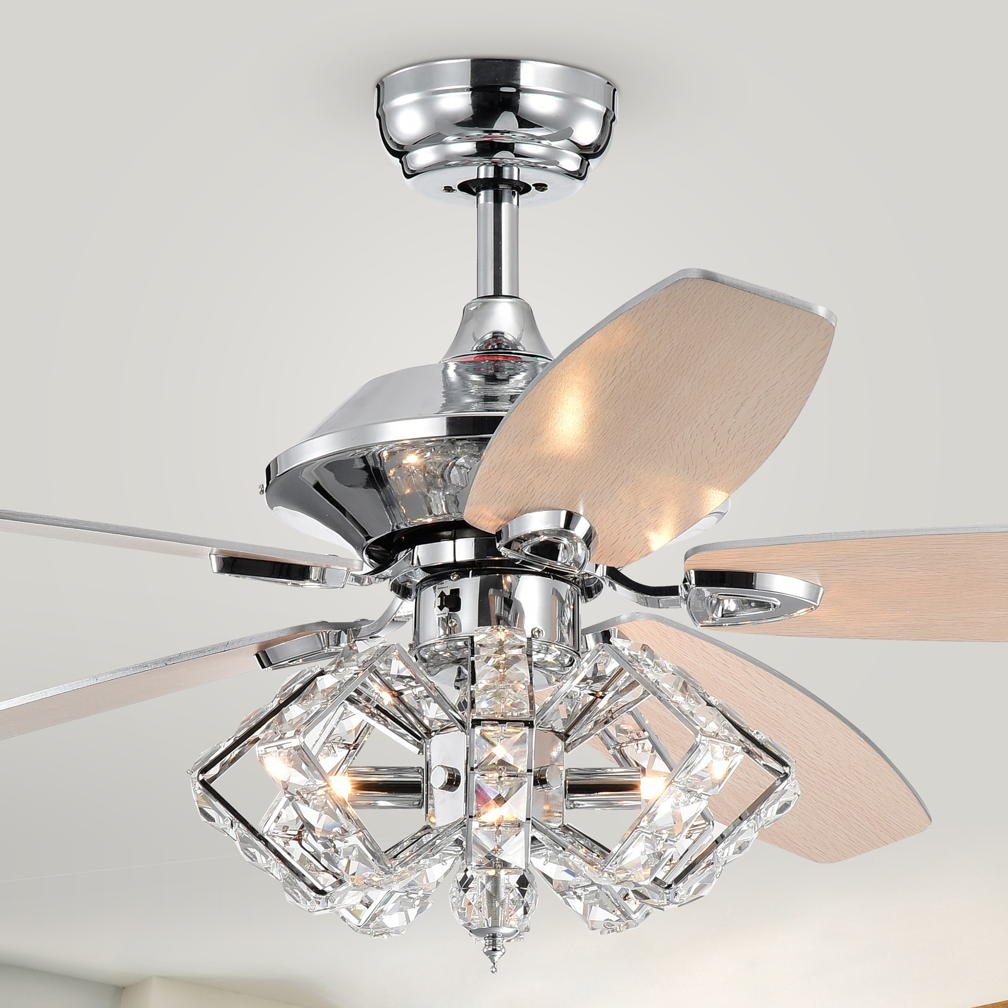 Warehouse of Tiffany Pitts 5-Blade Lighted Ceiling Fan w/ Pentagon Crystal Shade