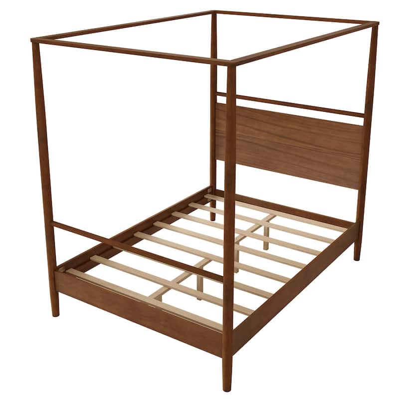 Wood Frame Canopy Bed Four Posters Platform Bed, No Box Spring Needed