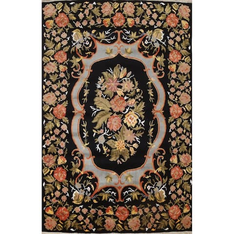 Vegetable Dye Floral Aubusson Oriental Area Rug Handmade Wool Carpet - 6'11" x 10'0"