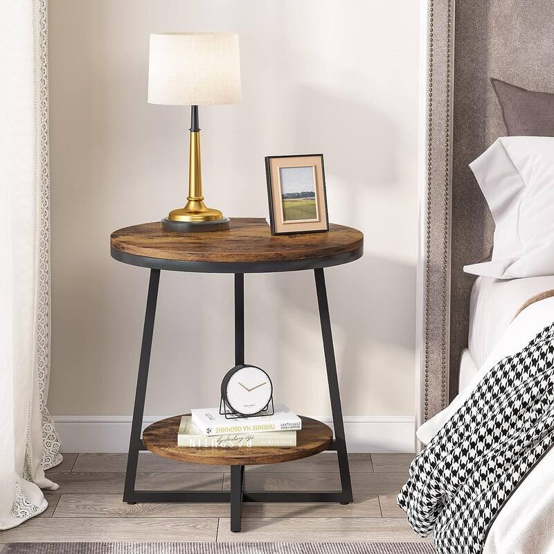 Industrial End Table, Round Side Table Table Small Coffee Accent Table