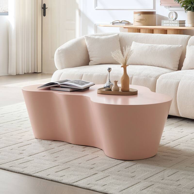 50" Unique Shape Sturdy Fiberglass Coffee Table, Tea Table for Living Room, No Need Assembly