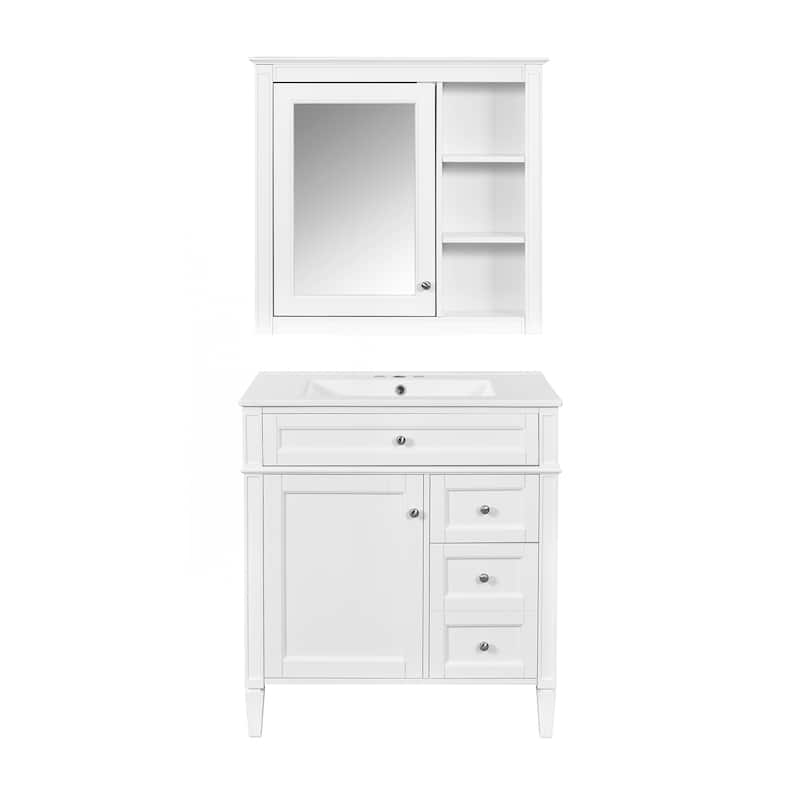 Modern Freestanding Bathroom Vanity with Multiple Storage Options and Stylish Mirror Cabinet