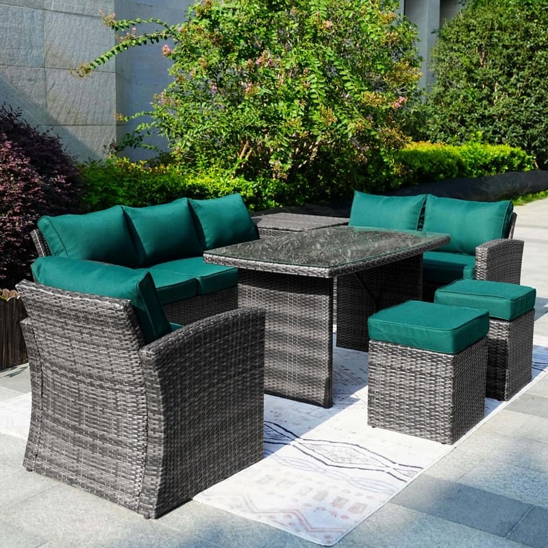 7-Piece Patio Gray Wicker Coversation Sofa Set