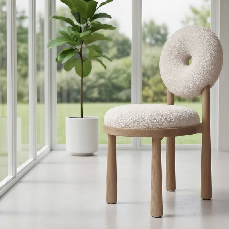 Comfortable Round Fabric Back Dining Chair with Wood Legs