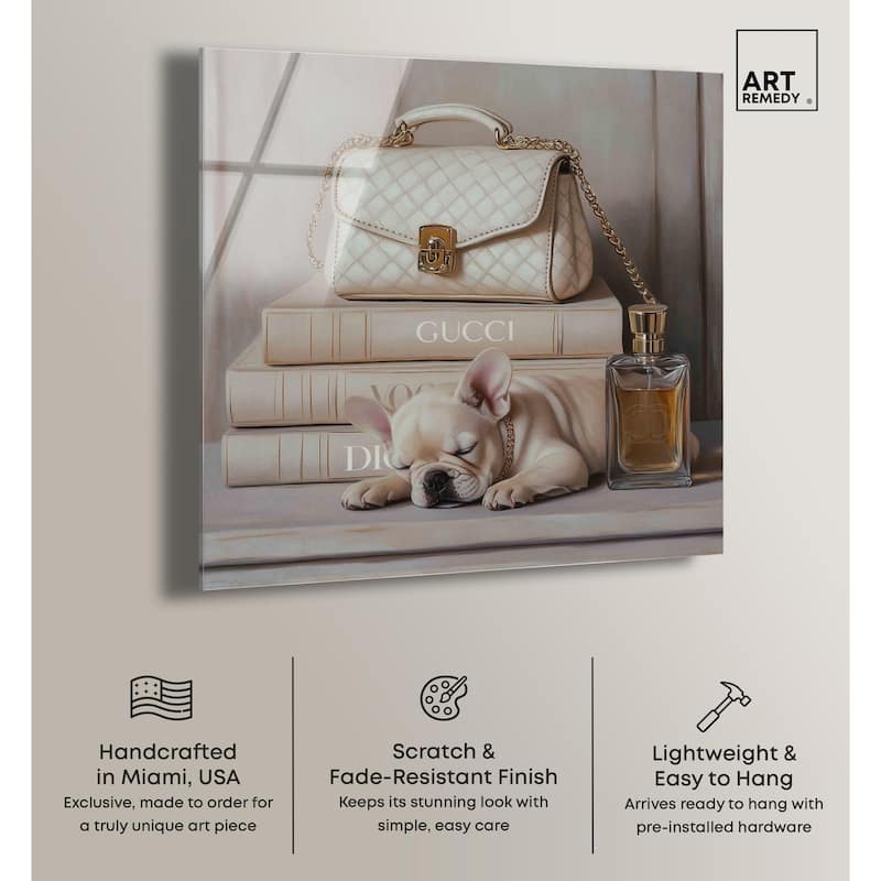 Ivory Books and Frenchie Acrylic by Art Remedy, Ready to Hang