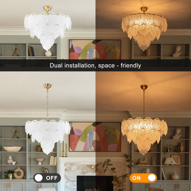 Luxury Gold Chandelier with Double-Tier Clear Glass Leaves