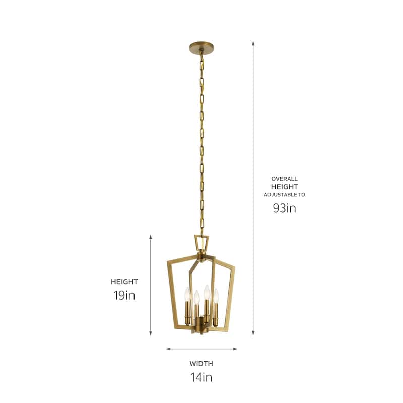 Kichler Abbotswell 19 inch 4 Light Pendant in Natural Brass