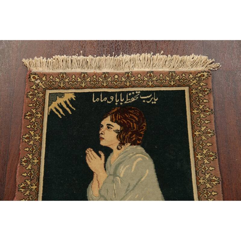 Vegetable Dye Pictorial Tabriz Persian Area Rug Handmade Wool Carpet - 1'7" x 2'1" Square