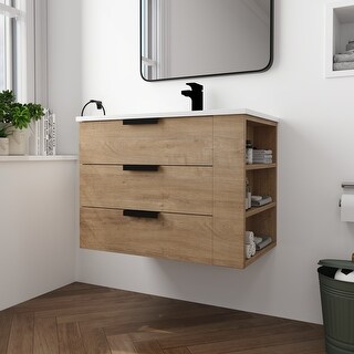 Beingnext 30 Inch Single Sink Floating Bathroom Vanity with 3 Soft Close Drawers and 2 adjustable shelves