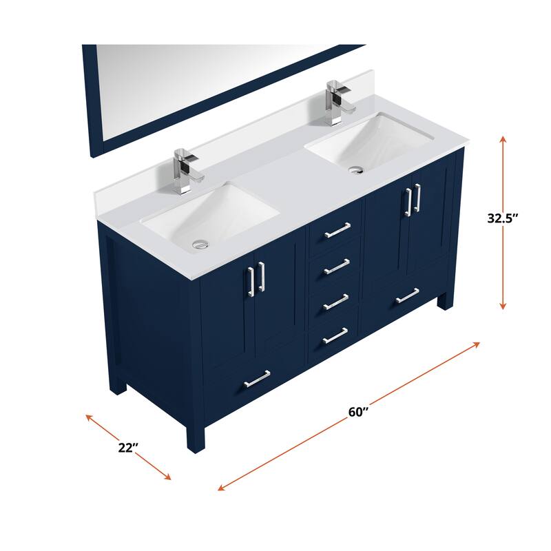 Jacques 60 in. W x 22 in. D Navy Blue Double Bath Vanity and White Quartz Top
