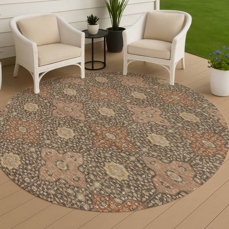 Machine Washable Indoor/ Outdoor Traditional Columbus Chantille Rug - Chocolate - 8' x 8'