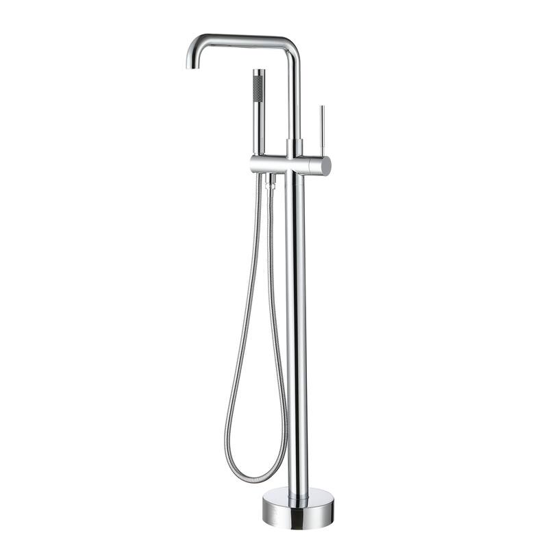 CASAINC Single-Handle Freestanding Floor-Mounted Roman Bathtub Faucet with Hand Shower - Chrome