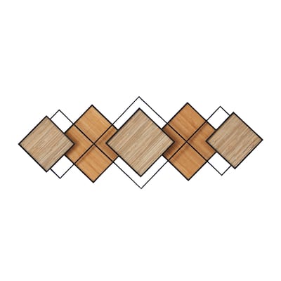 Bamboo Wood Geometric Overlapping Diamond Wall Decor with Metal Wire - Brown - Roche River Decor