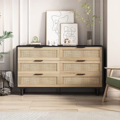 Modern 6-Drawers Rattan Storage Cabinet Rattan Drawer