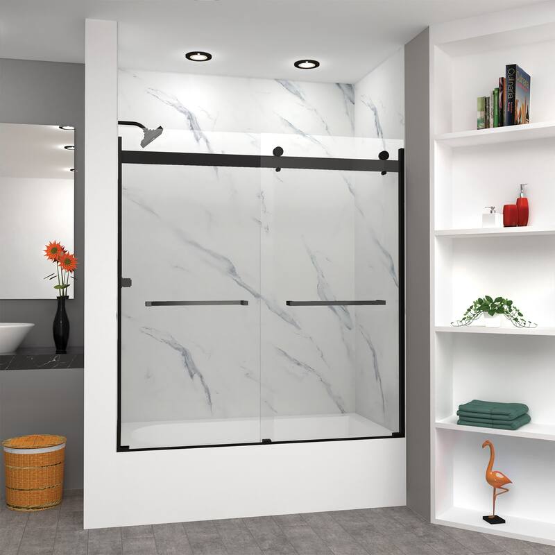 Brianna 60 in. W x 62 in. H By-Pass Frameless Shower Door with Clear Glass - 56-60-in W x 62-in H
