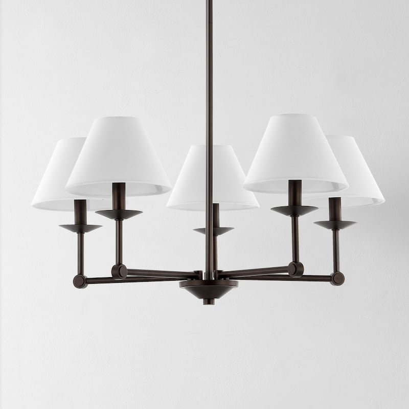 SAFAVIEH Lighting Mareile Modern Farmhouse 5-Light Adjustable Chandelier with Fabric Shades (LED Bulbs Included)