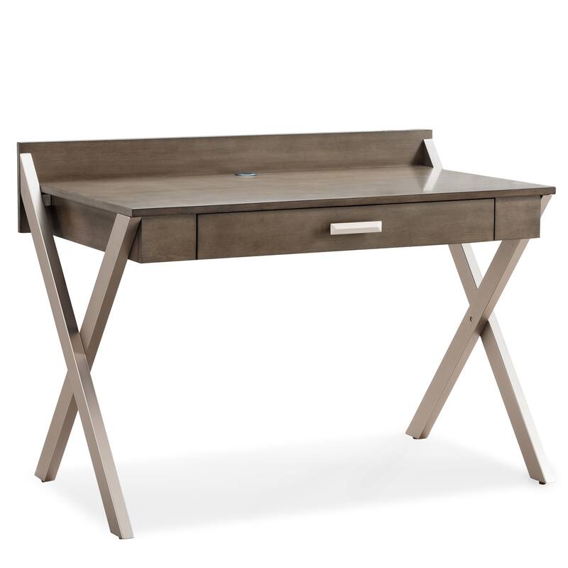 Modern Computer Desk with Drop Front Keyboard Drawer - Metal and Wood Desk 48" Wide