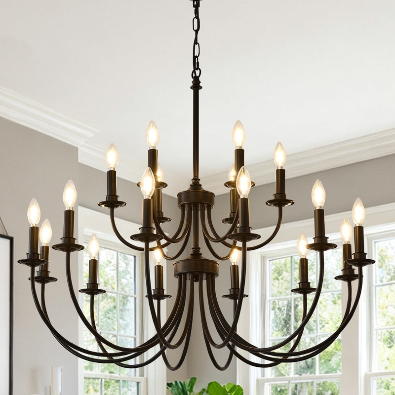 Modern Farmhouse Chandelier Black Classic Candle Light Rustic Industrial Pendant Ceiling Light Fixture