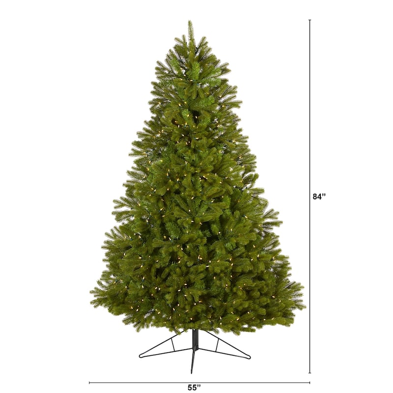 7ft Artificial Christmas Tree with Lights - Holiday Spruce Tree, Warm White LED, Bendable Branches, Festive Decor - Green - 84