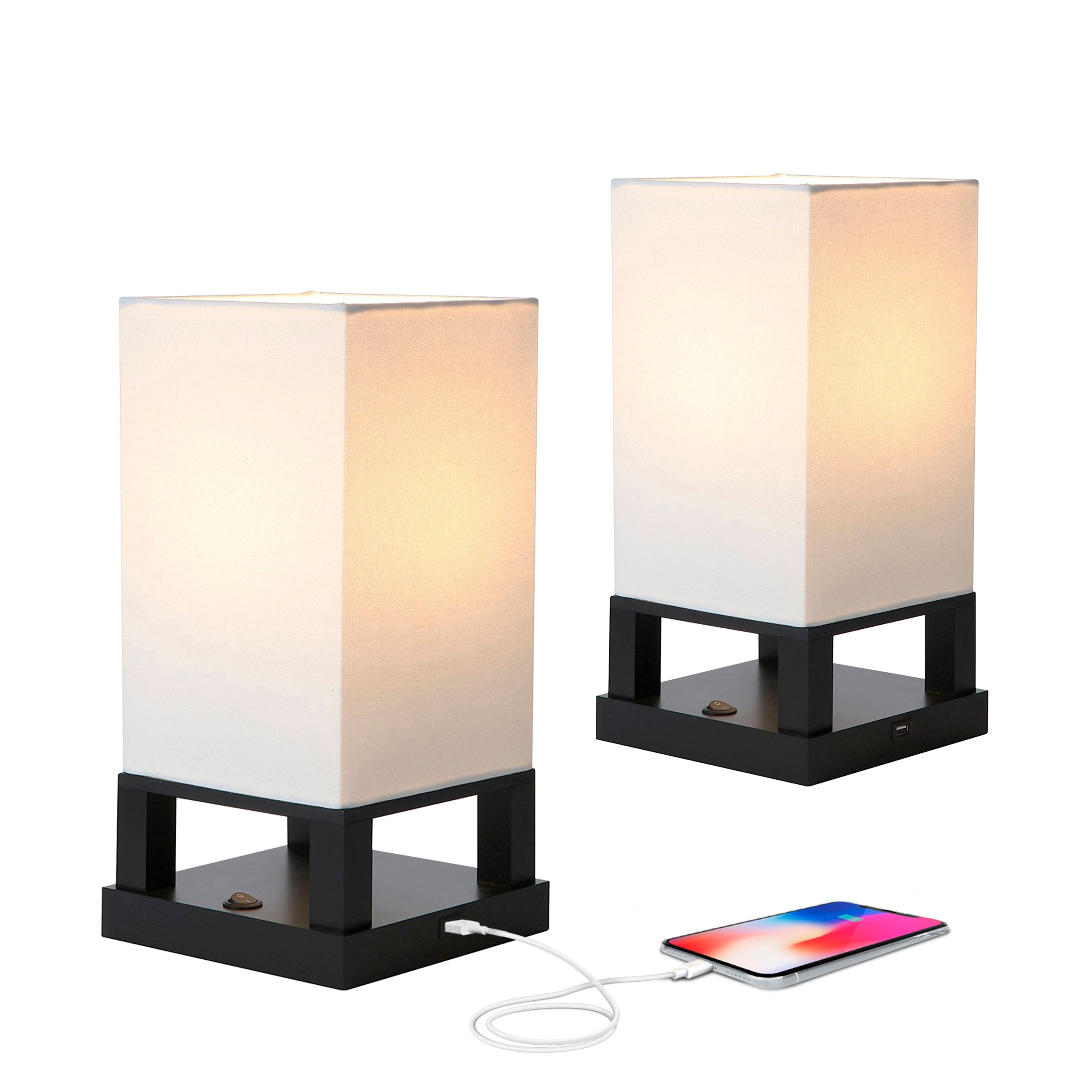 Brightech Maxwell 14 in. Black Indoor Table Lamp with USB Port (2-Pack)
