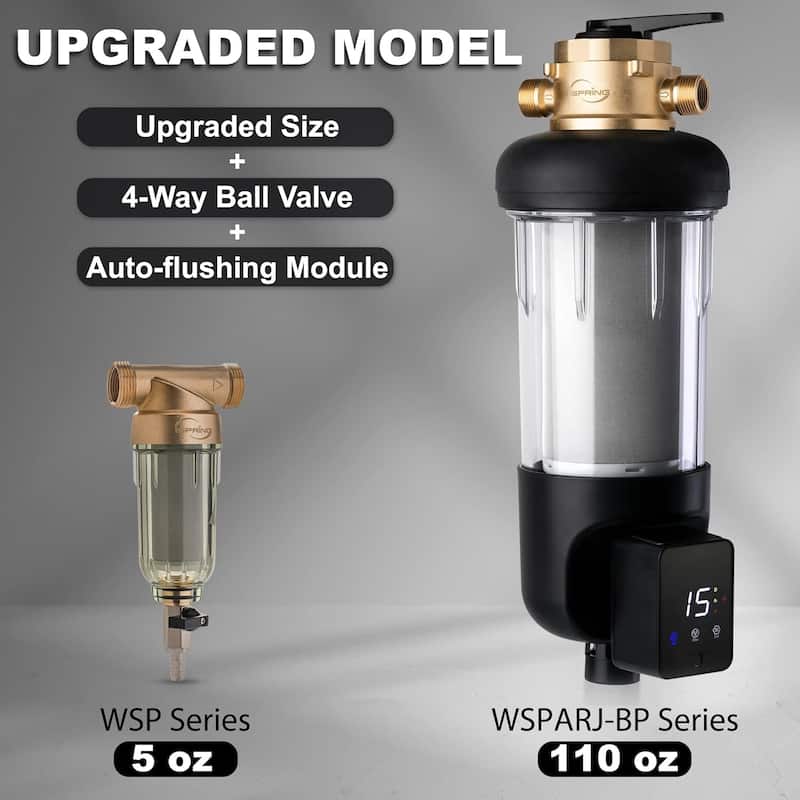 iSpring WSP200ARJ-BP NSF Certified Spin-Down Sediment Water Filter w/ Bypass, 200 Microns, 4 Modes, Touch-Screen Flushing Module