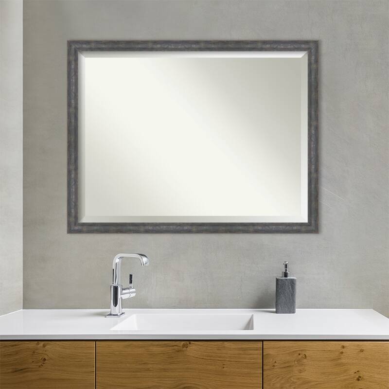 Angled Beveled Wood Framed Bathroom Vanity Wall Mirror
