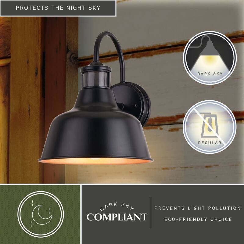 Cody Dark Bronze Motion Sensor Dusk to Dawn Outdoor Wall Light Farmhouse Metal Shade - 9.25-in W x 11.25-in H x 10.5-in D