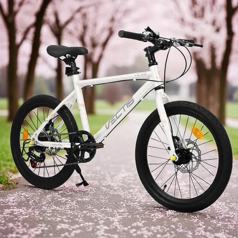 20 Inch Kids Road Bike, Boys & Girls Bicycle Ages 6-12, 7-Speed Steel Frame with Dual Disc Brakes - White