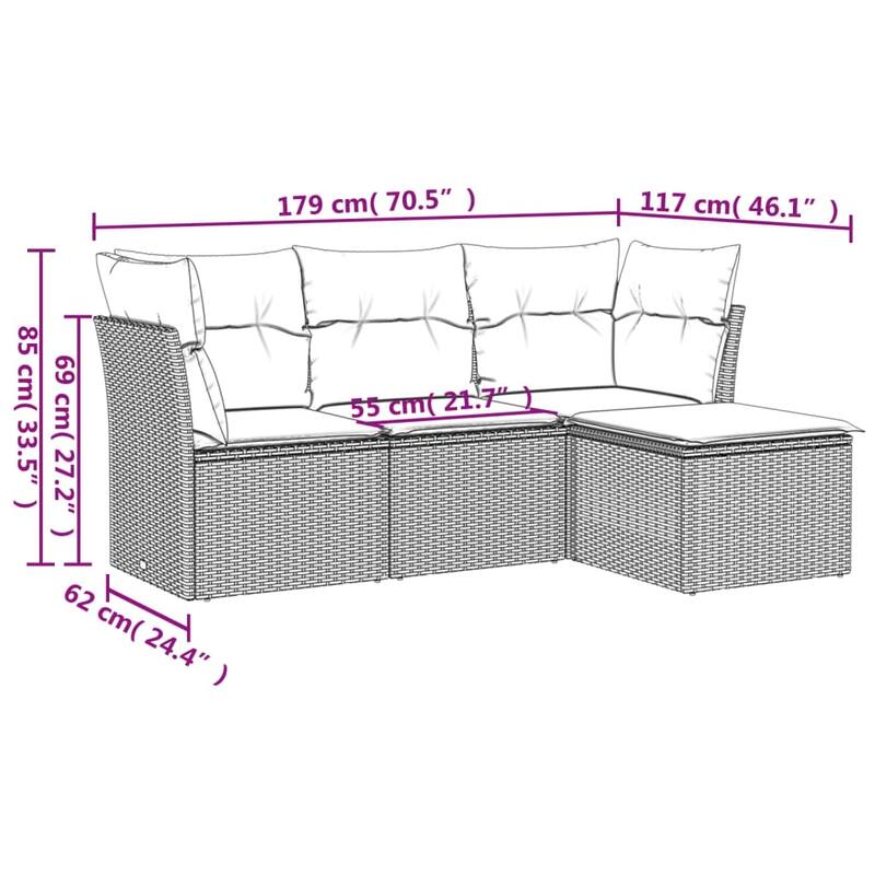 vidaXL Garden Sofa Set Gray - 21.7 x 21.7 x 14.6
