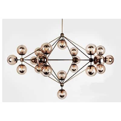 21-Light Black Iron Chandelier With Coffee Color Glass Shades