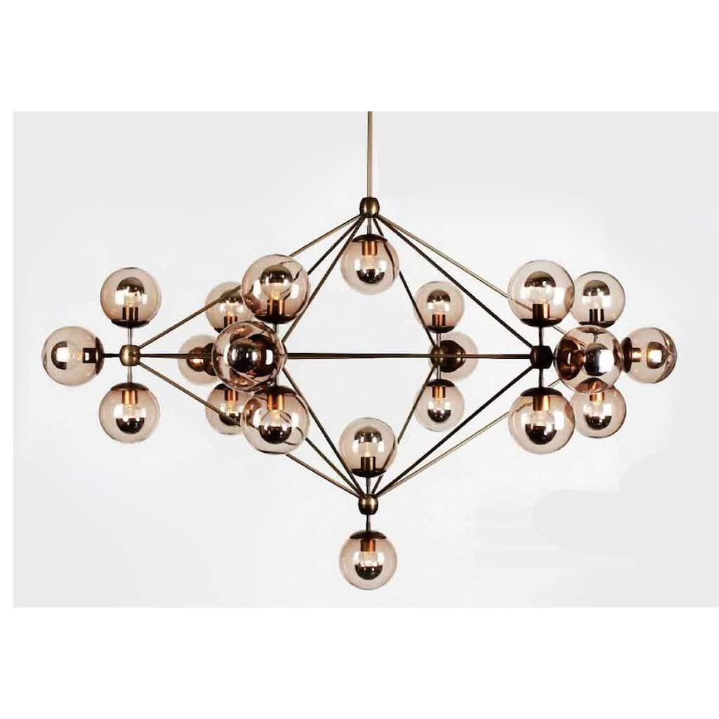 21-Light Black Iron Chandelier With Coffee Color Glass Shades