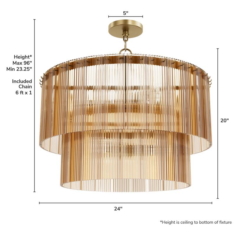 Hunter + Jasmine Roth Ontario Ribbed Glass Pendant Chandelier - Foyer, Dining Room, Kitchen Table or Island - Transitional, Glam