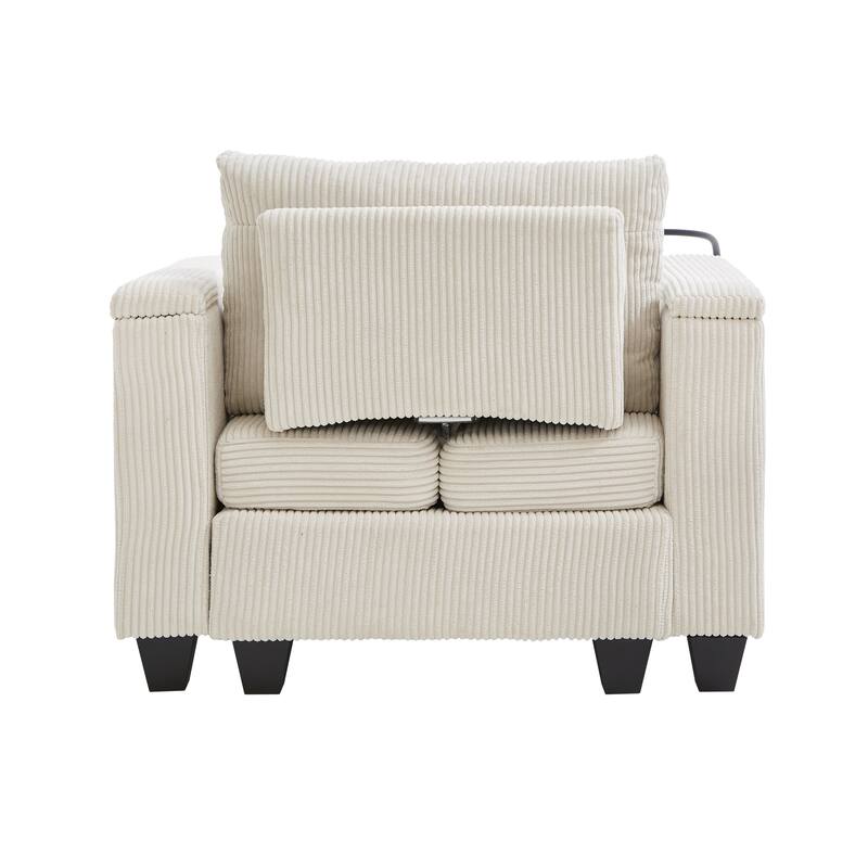 Convertible Chaise Lounge Sofa Chair with USB Ports, Storage 37.4" Corduroy Sleeper Sofa Bed with Adjustable Backrest